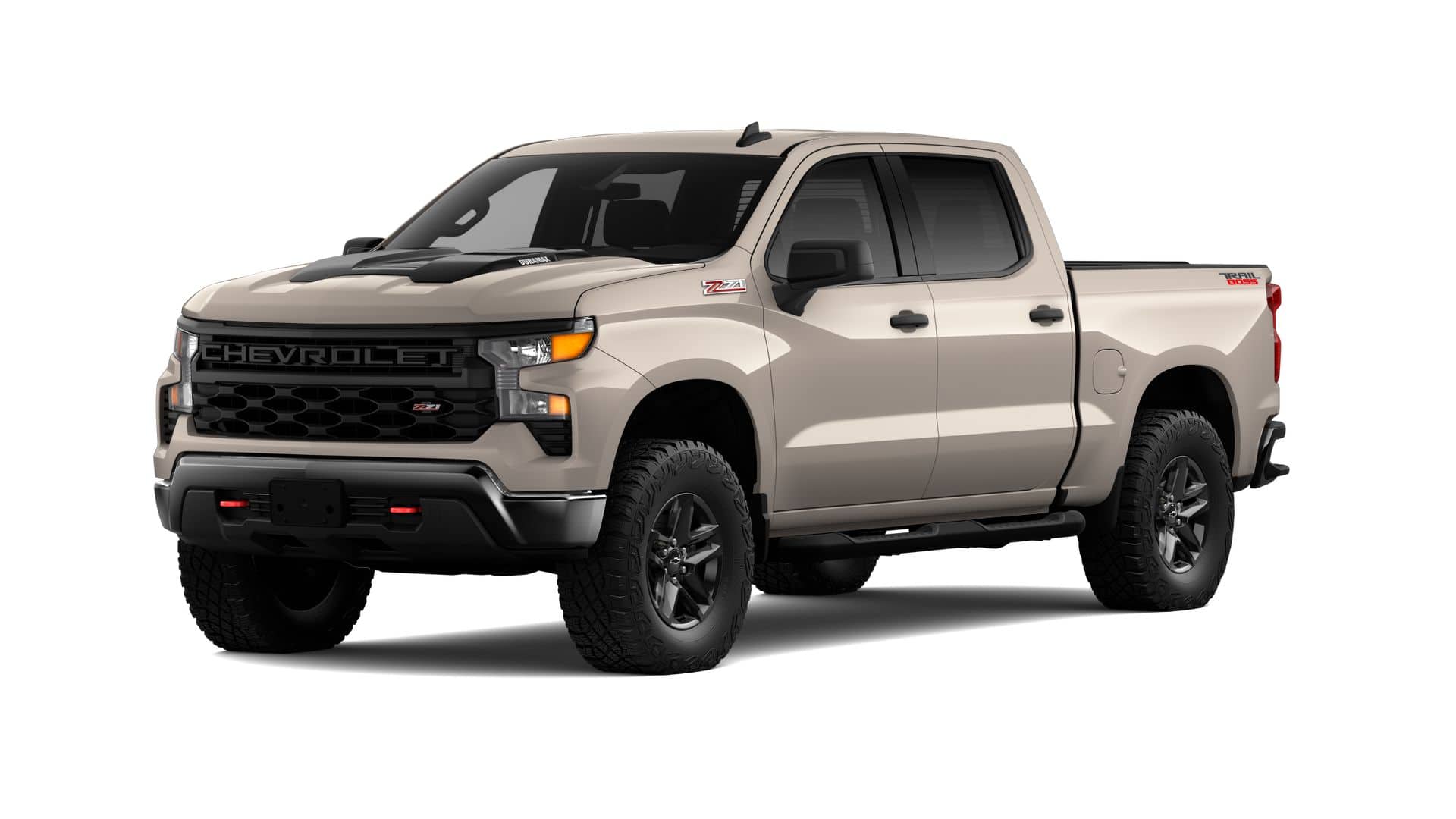 2026 Chevrolet Silverado 1500 Custom Trail Boss in White Sands — front three-quarter view
